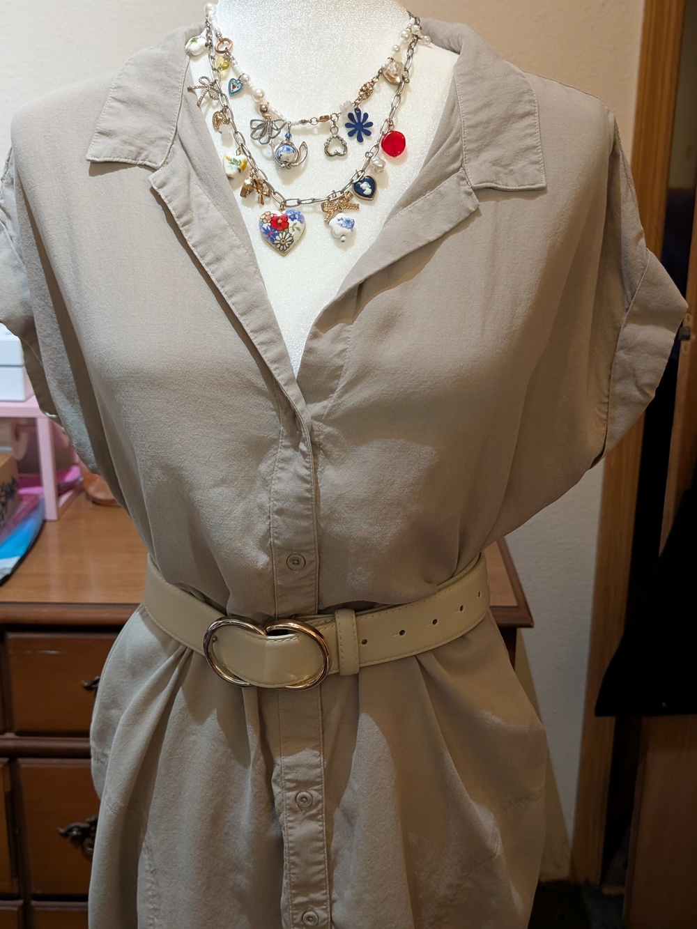 Cloth & Stone - Taupe Button-Front Short-Sleeve Shirt Dress